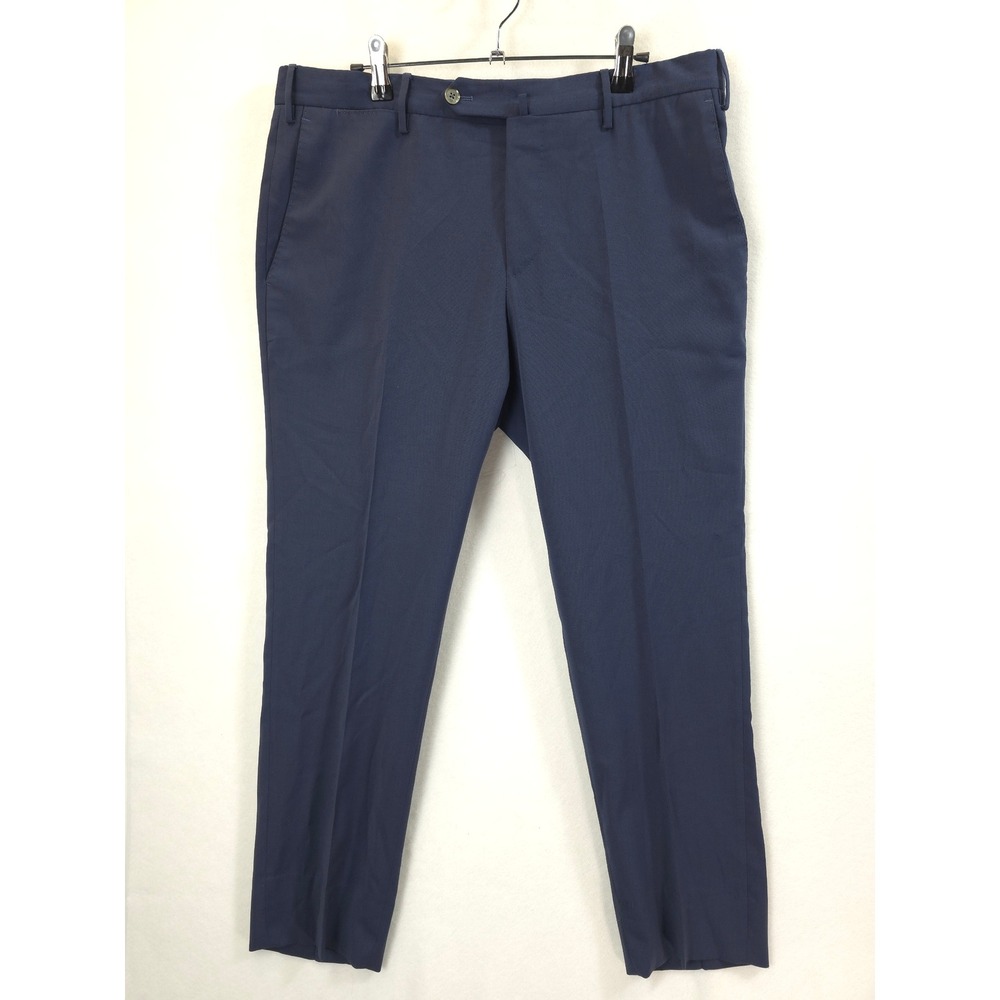 PT01 Traveller Pants Men 34x28 Navy Wool Blend Stretch Slim Dress Trousers